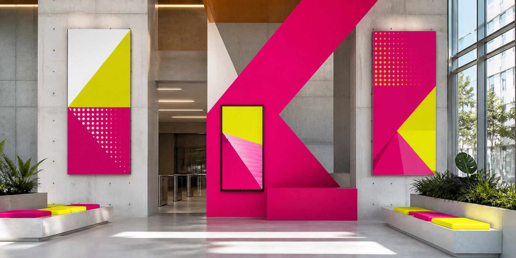 Grafische campagne in een moderne kantooromgeving