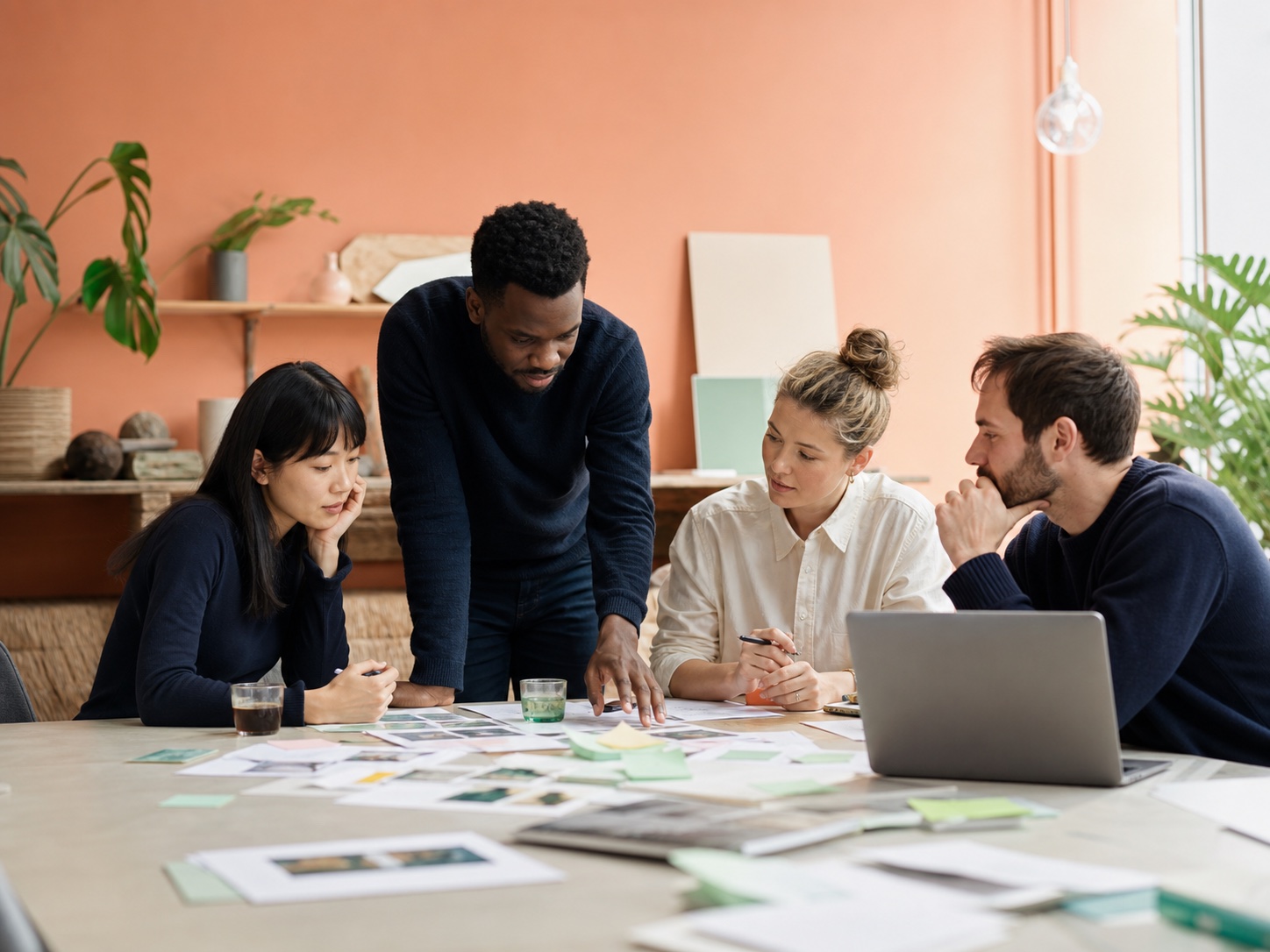 Creatief team onderzoekt inzichten en interviewnotities